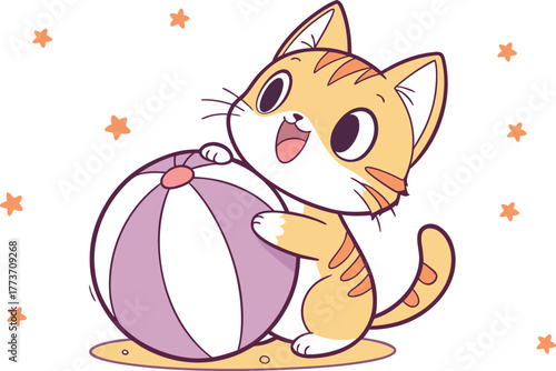 Cute Cartoon Cat Vector Illustration | Kawaii Kitten Clipart Design