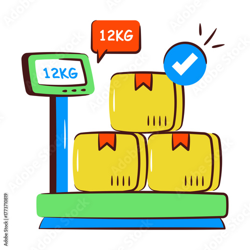 Conceptual doodle design icon of parcel weighing