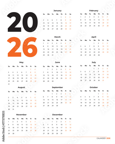 2026 MINIMAL calendar HIGH RESOLUTION  INDIAN