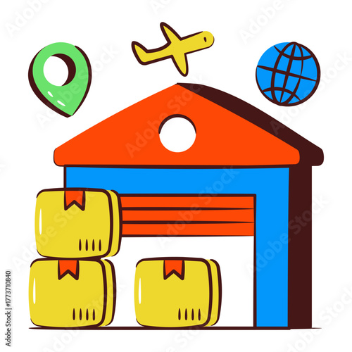 doodle design icon of warehouse