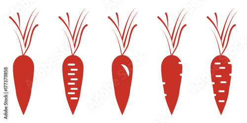 Black Carrot Silhouette Icon Set – Stylized Root Vegetable Vector for Healthy Food, Logo, and Minimal Design