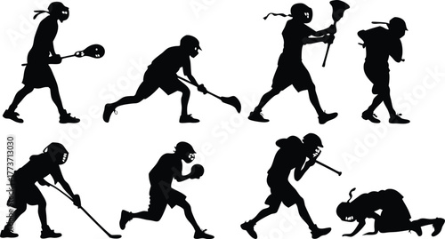 Dynamic lacrosse action sequence shows teamwork, skill, and athletic ability originally a vector graphic for scalable design applications