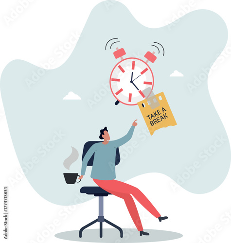 Time to take a break, coffee break time to relax and refresh from long stress interval, free from bored, sleepy and fatigue concept.life and employment of people.