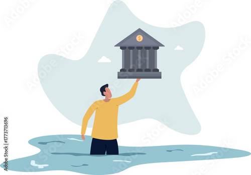 Government bailout to help support bank from bankruptcy to prevent banking downfall by injection, buy bonds to pay for loan and obligation concept.life and employment of people.