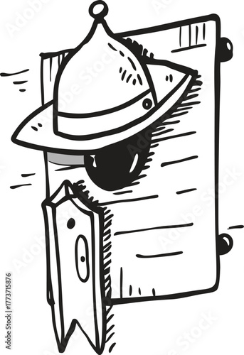 Hand drawn line art of a roman soldier in traditional armor and helmet isolated on transparent background