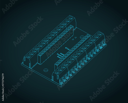 Arduino nano IO shield isometric blueprint