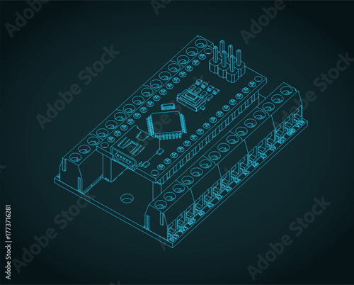 Arduino nano IO shield and Arduino nano isometric blueprint