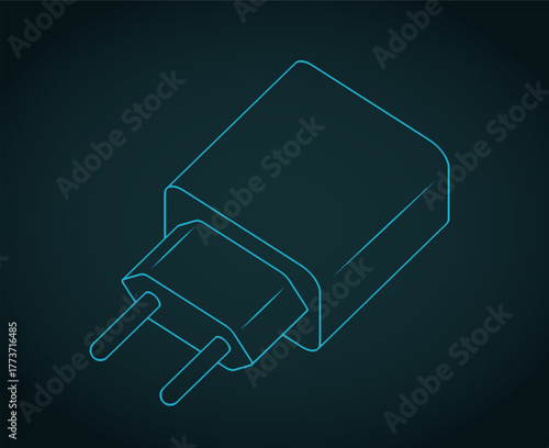Universal USB charger isometric blueprint
