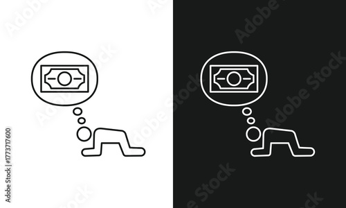 Financial Stress and Debt Icon with a Desperate Person Kneeling and Worrying About Money, Bills, or Bankruptcy.