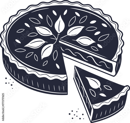 Delicious slice of pie with decorative crust artwork and festive cutouts ready for enjoyment isolated on transparent background