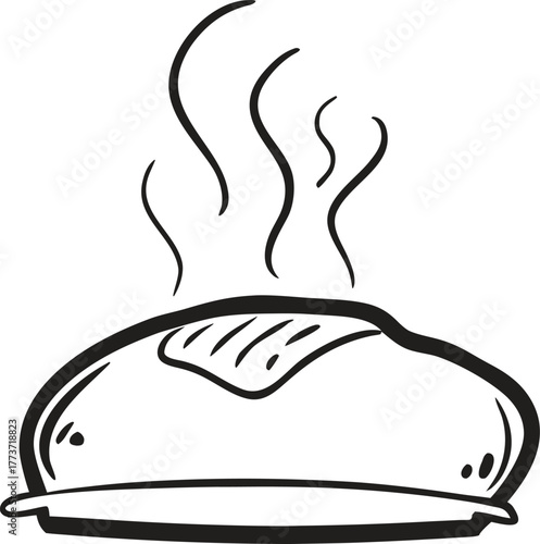 Hand drawn loaf of bread emitting steam icon represents freshly baked delicious food and bakery products isolated on transparent background