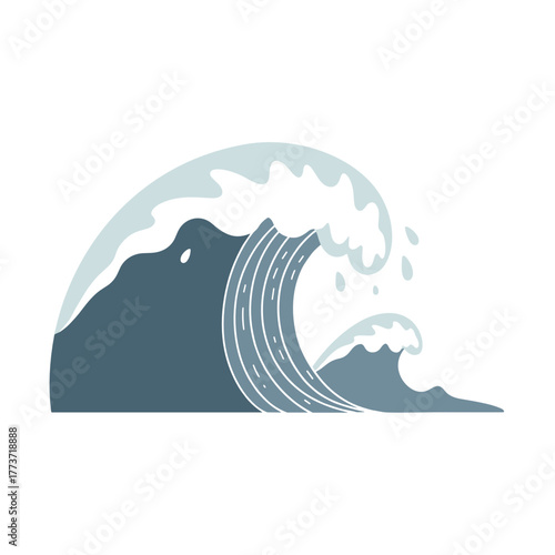 Abstract illustration of crashing ocean waves in blue and gray  