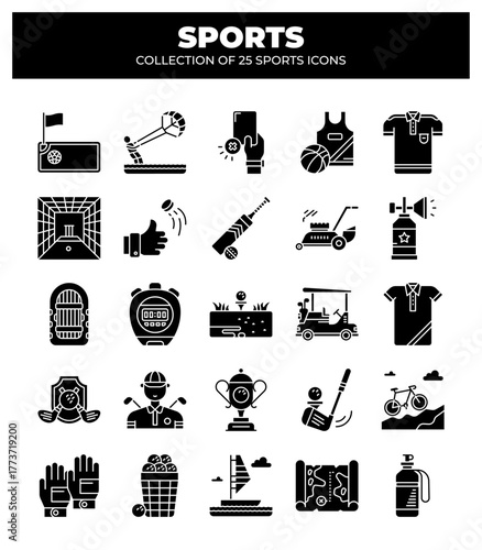 Collection of 25 Sports Icons.  A Visual Guide to Various Sports and Their Equipment
