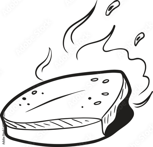 Stylized outline drawing of a steak with wisps of steam evaporating isolated on transparent background