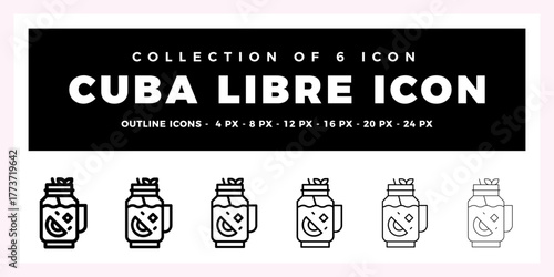 Cuba Libre Icon Collection. 6 Outline Icons for Drinks and Cocktails