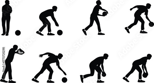 Dynamic bowler sequence captures the athletic motion of delivering a strike, perfect for sports and fitness concepts