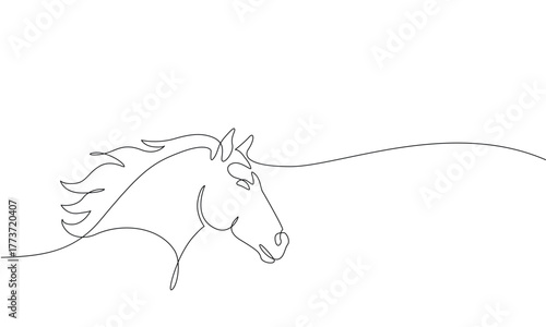 One line drawing of horse head symbolizing the year 2026. Minimal continuous line illustration. Concept for Chinese Year of the Horse