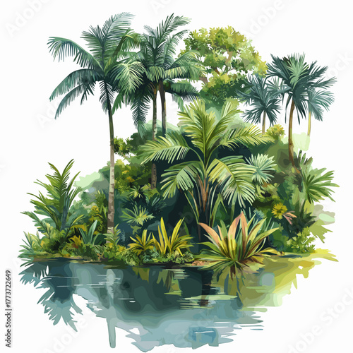 Amazon basin. Amazon basin hand drawn watercolor illustration