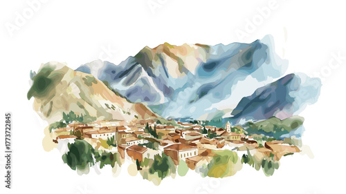 Colca Canyon. Colca Canyon hand drawn watercolor illustration