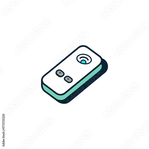 Minimalist isometric white remote control with wi fi symbol and buttons
