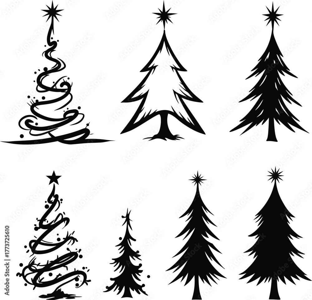 Obraz premium Christmas tree set illustration of evergreen pine and fir trees for winter holiday season vector design