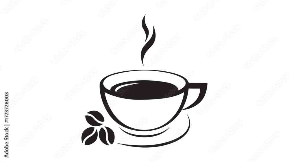 Fototapeta premium Coffee cup and beans on a white background. Vector illustration.