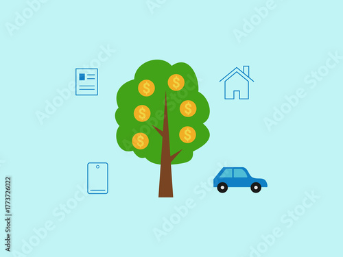 A money tree with dollar signs as fruit