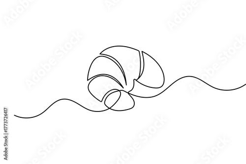 Continuous one line croissant drawing minimal style bakery outline breakfast pastry vector illustration

