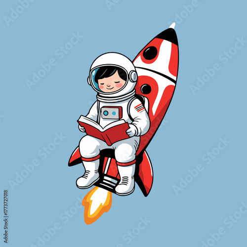 An adorable scene featuring a cheerful astronaut in a cozy spacesuit, lounging on a rocket, as they read a bedtime story to a group of sleepy alien creatures nestled nearby.