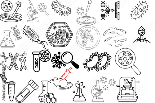 A set of biology icons with line editing capabilities (not outlined)