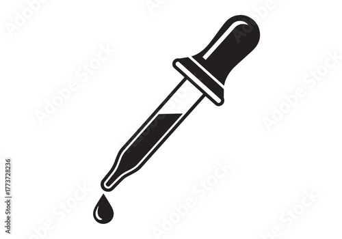 Black dropper with liquid drop falling pipette