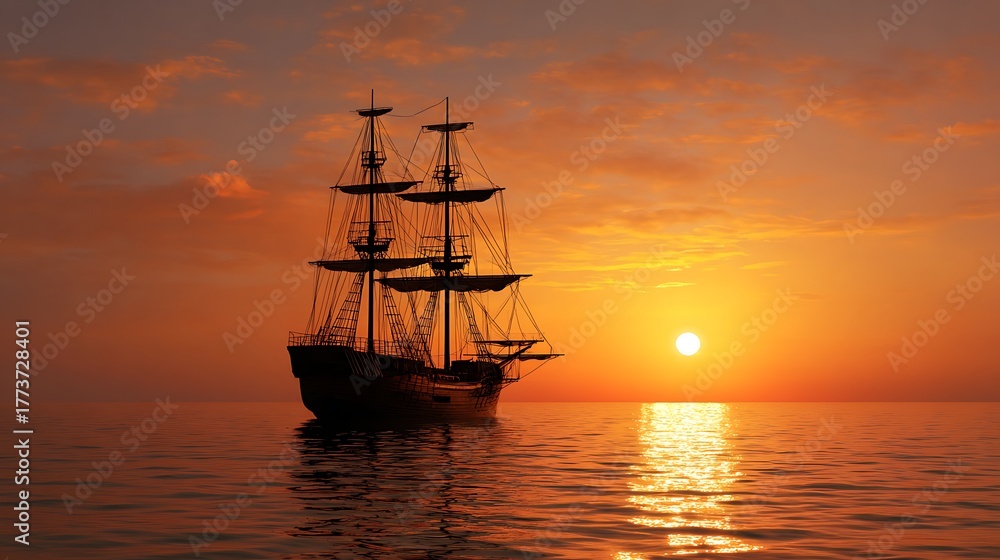 Fototapeta premium Adventure and exploration concept with an antique tall ship