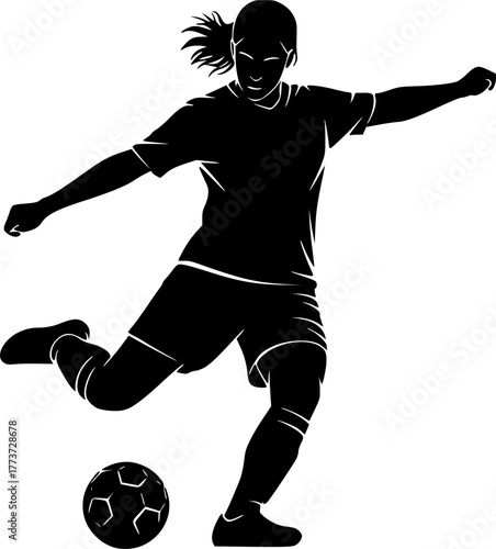 Female soccer players kicking balls football women, soccer, football, players, women, girls, kicking, action, sport, athletic, dynamic, silhouette, black, white, team, game, competition, movemen