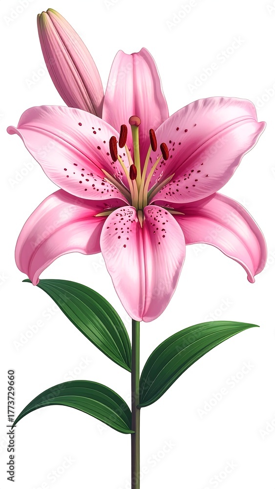 Naklejka premium Realistic illustration of a pink lily flower with details