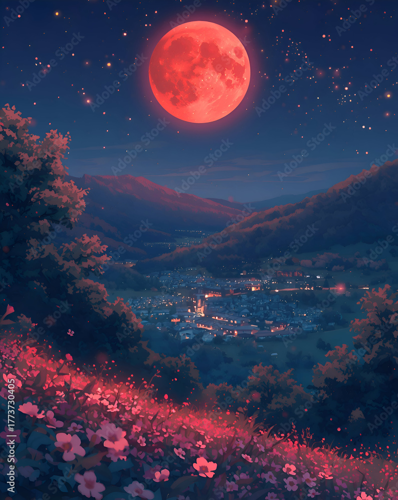 Naklejka premium Moonlit Hearts