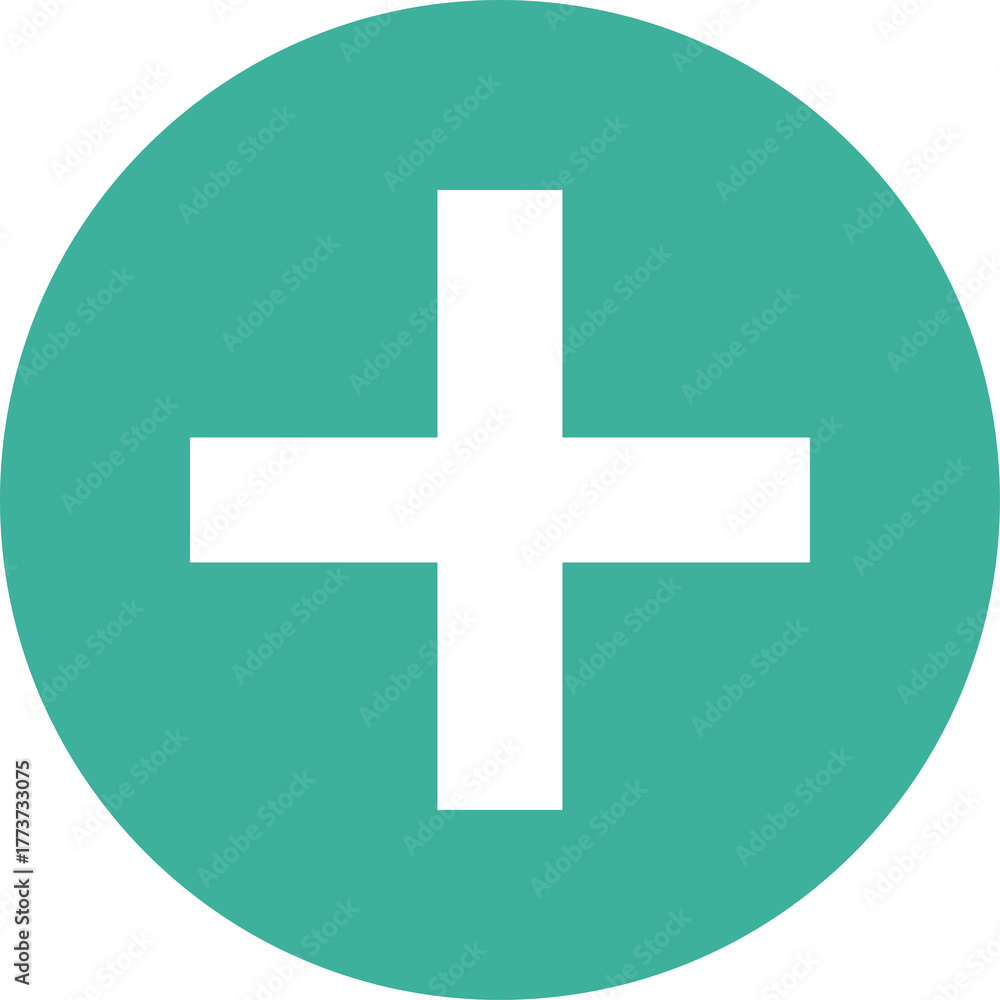 Obraz premium A Simple White Plus Sign Centered Within A Teal Green Circle Against A Transparent Background