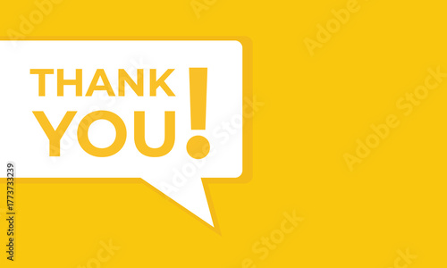 Bright yellow background with a white speech bubble containing bold text “THANK YOU!”. Minimalist appreciation message for gratitude, celebration, or positive customer communication design.