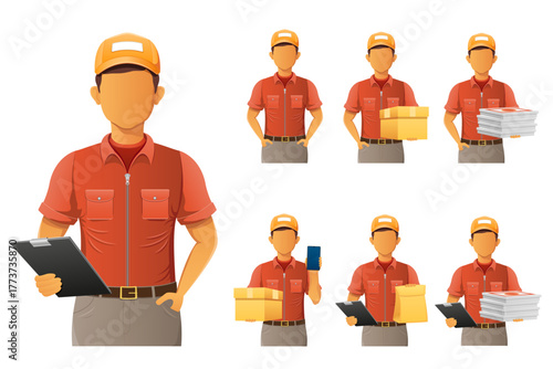 delivery service young man courier cartoon stock vector illustration isolated on white background