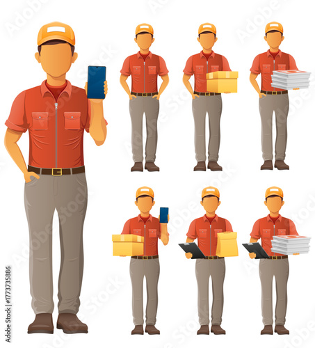 delivery service young man courier cartoon stock vector illustration isolated on white background