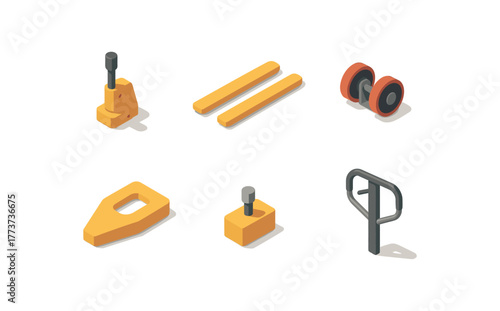 isometric icon items isolated on white background pallet jack hydraulic pump lever pallet jack load forks pallet jack steering wheels pallet jack saddle plate pallet jack release valve
