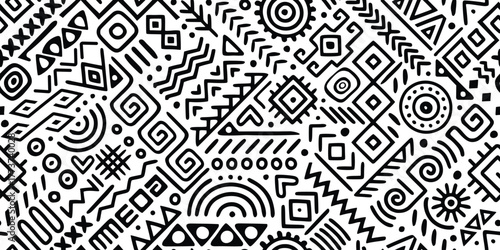 Seamless ethnic pattern, hand-drawn ethnic geometric elements, tribal pattern, African or Indian, vector design