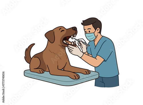 dog plaque removal professional veterinary dental service and oral care treatment flat vector illustration style isolated on white background