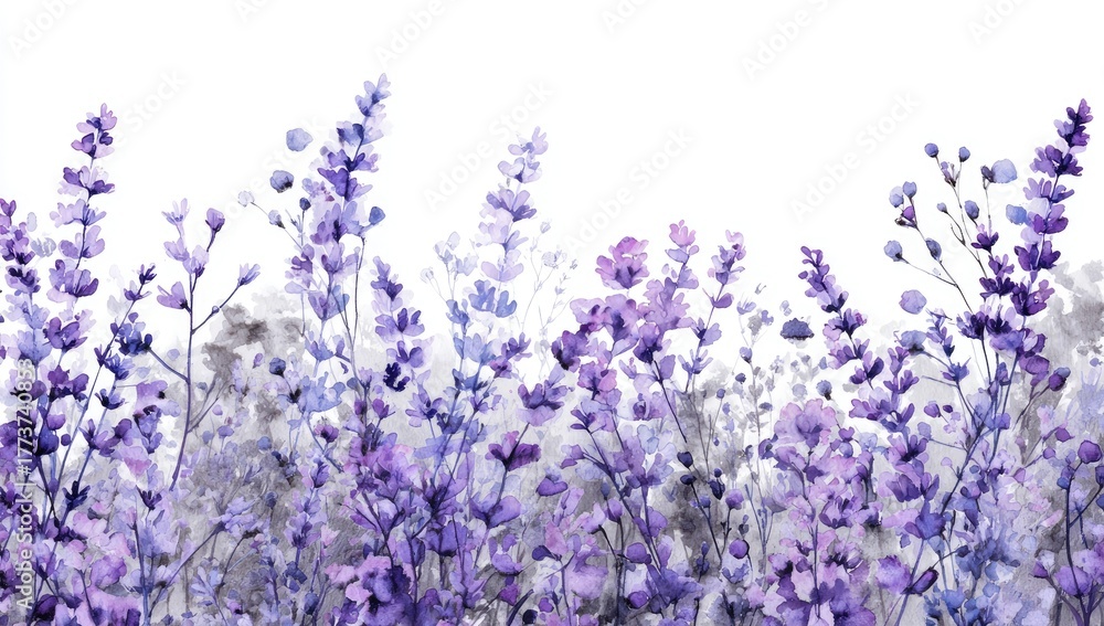 Naklejka premium Lavender field blossoms in shades of purple and gray