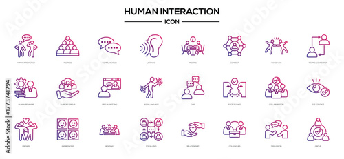 Human interaction icon set style gradient red