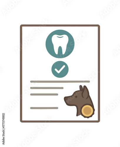 dental check certificate pet health documentation and veterinary approval flat vector illustration style isolated on white background