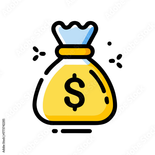 Golden money bag icon with dollar sign, symbol of wealth, success, investment, and financial abundance - perfect for finance and business themes