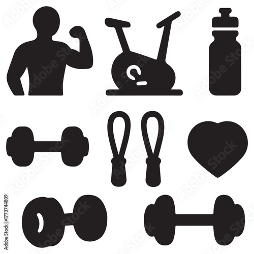 Fitness and gym equipment icons set exercise equipment symbols