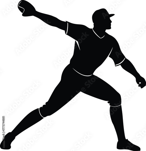 Silhouette of a baseball pitcher in mid-throw sport