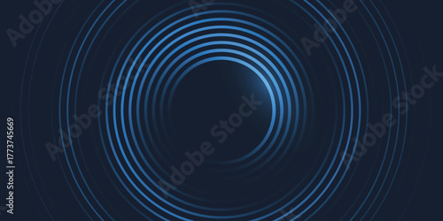 Fototapeta Naklejka Na Ścianę i Meble -  Dark abstract background with modern blue spiral circles and a fractal tunnel design vector concept