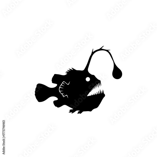 Silhouette of a deep-sea anglerfish with its bioluminescent lure.
